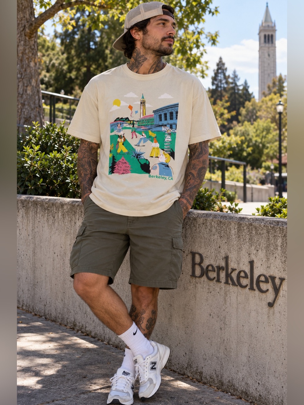 CHALO Berkeley California Graphic T-Shirt XL Cream Bay Area Art Tee Mens